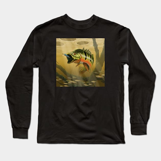 Peacock Bass Large Long Sleeve T-Shirt by PeggyNovak